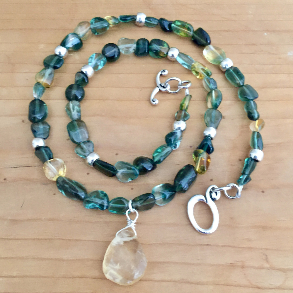 Citrine Teardrop with Green Gemstone Necklace